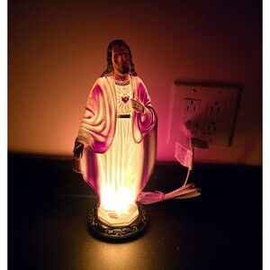 Catholic Sacred Heart Jesus Statue Lighted Figurine 12" Vintage Hartland Molded